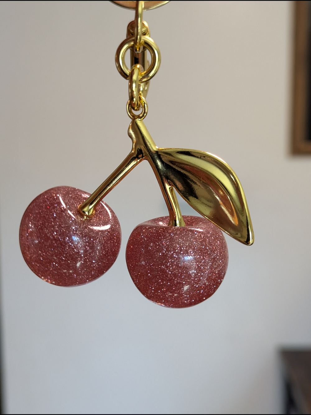 Dusty Rose Glitter Cherry Bag Charm NWOT